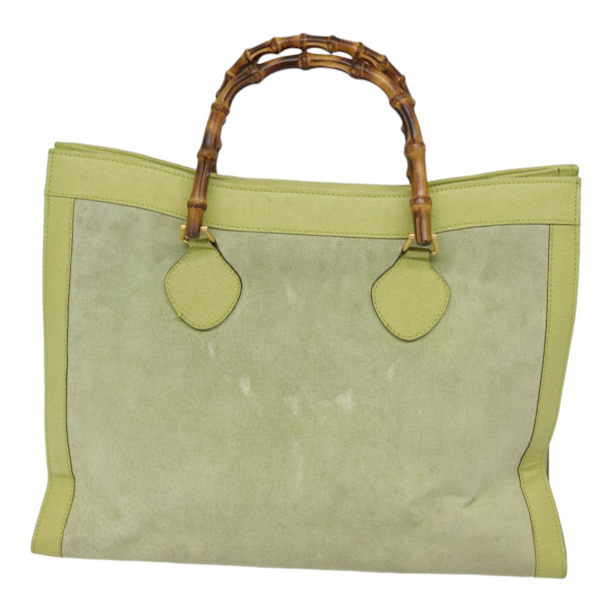 GUCCI Bamboo Hand Bag Suede Leather Green Gold 90325