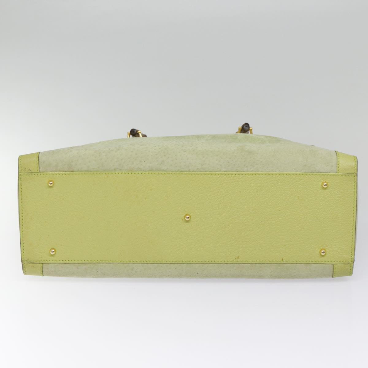 GUCCI Bamboo Hand Bag Suede Leather Green Gold 90325
