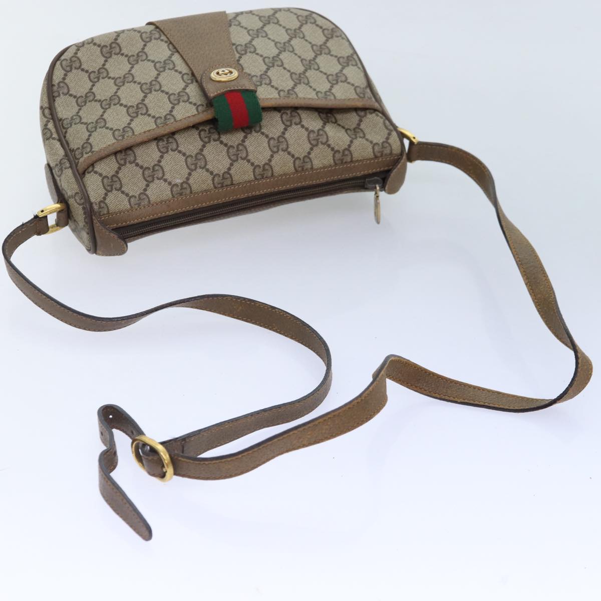GUCCI GG Supreme Web Sherry Line Shoulder Bag PVC Beige Red 89 02 032 90332