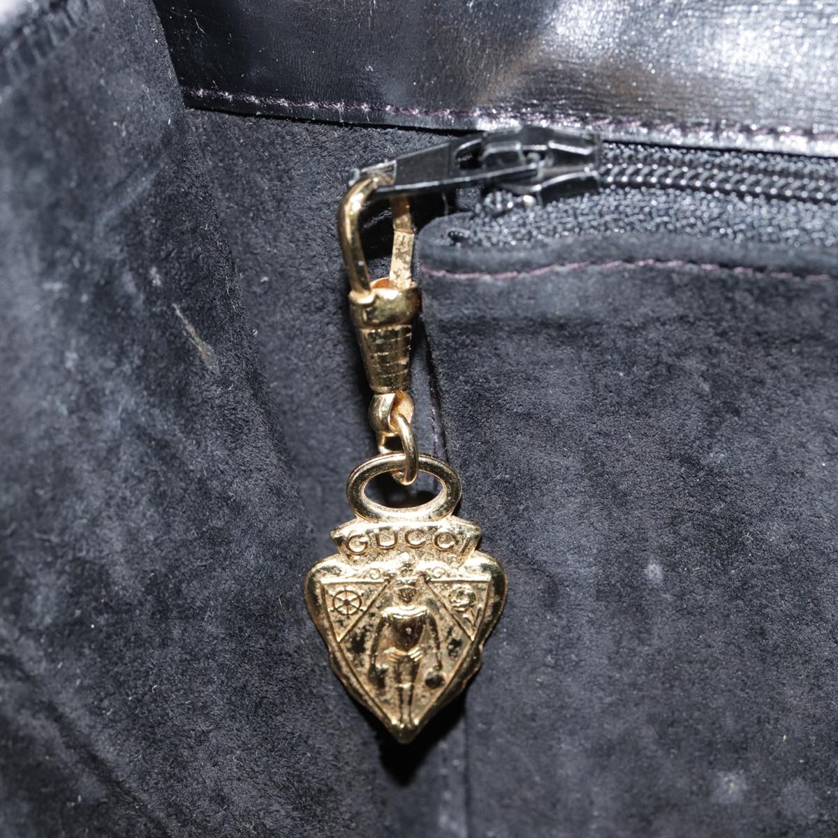 GUCCI Shoulder Bag Leather Black Gold 90362