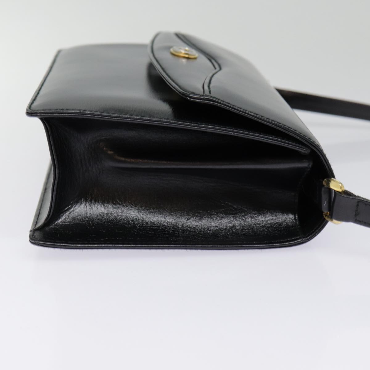 GUCCI Shoulder Bag Leather Black Gold 90362