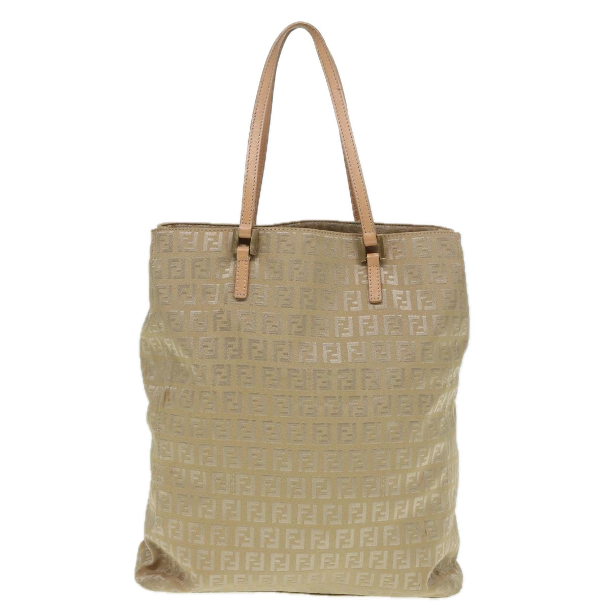 FENDI Zucchino Canvas Tote Bag Beige Gold 90378