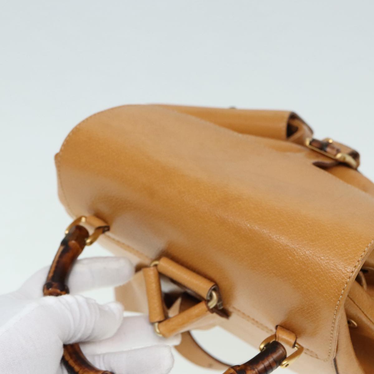 GUCCI Bamboo Backpack Leather Beige Gold 003 2058 0016 90402