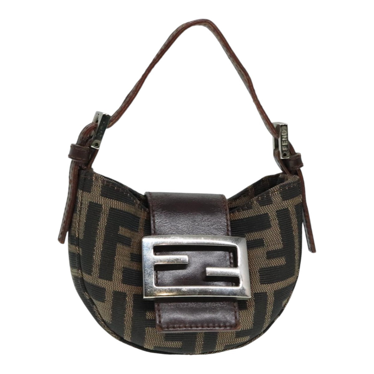 FENDI Zucca Canvas Mini Croissant Hand Bag Brown Black Silver 90427