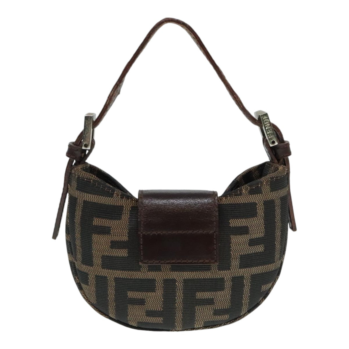 FENDI Zucca Canvas Mini Croissant Hand Bag Brown Black Silver 90427