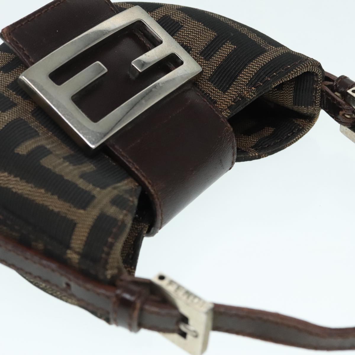 FENDI Zucca Canvas Mini Croissant Hand Bag Brown Black Silver 90427