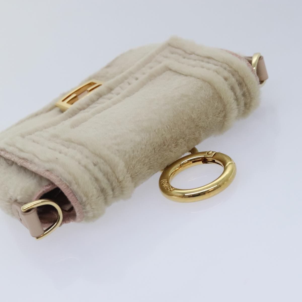 FENDI Chain Shoulder Wallet Beige Gold 90429