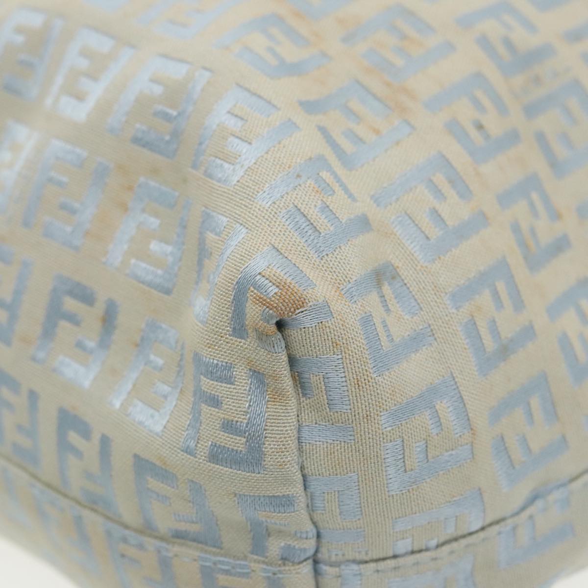 FENDI Zucchino Canvas Tote Bag Light Blue Brown Silver 90434
