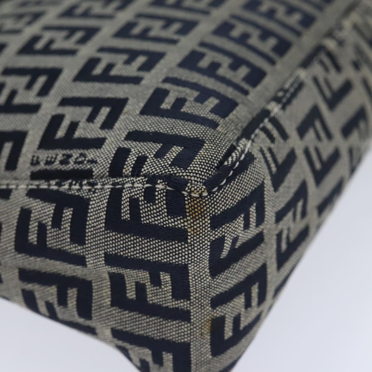 FENDI Zucchino Canvas Accessory Pouch Navy Silver 90484
