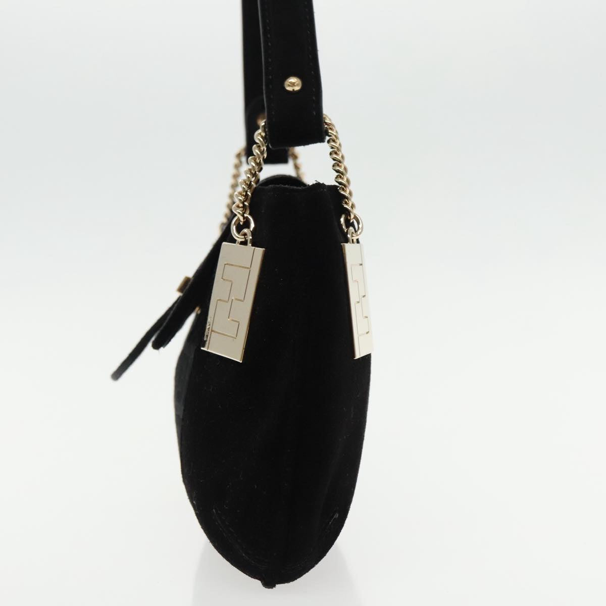 FENDI Zucchino Canvas Shoulder Bag Black Gold 90485