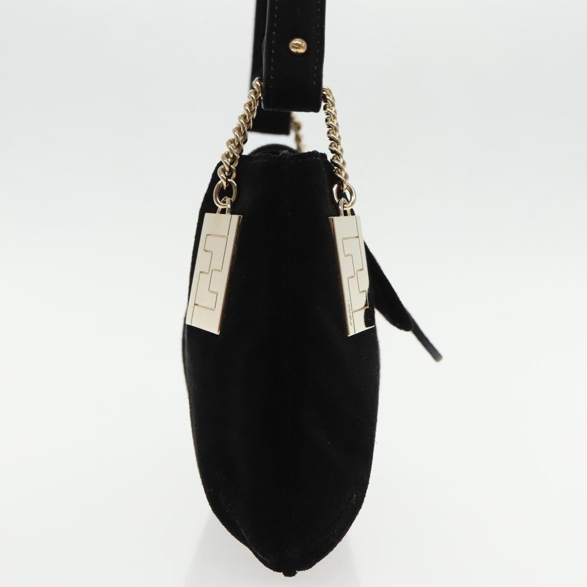 FENDI Zucchino Canvas Shoulder Bag Black Gold 90485