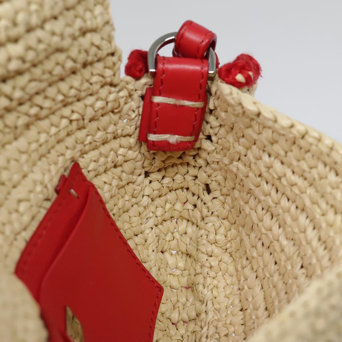 FENDI Shoulder Bag straw Beige Red 8M0354 90505