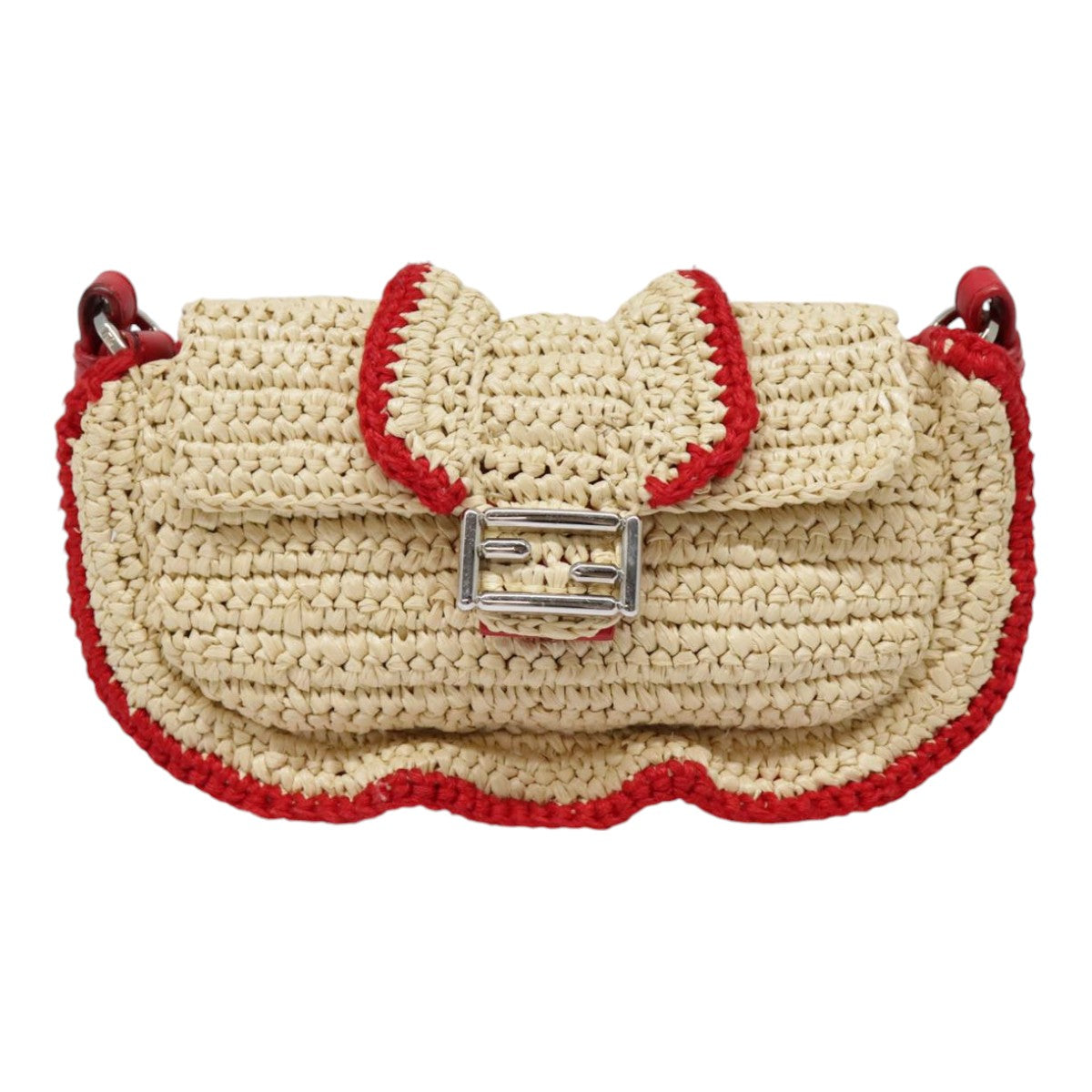 FENDI Shoulder Bag straw Beige Red 8M0354 90505