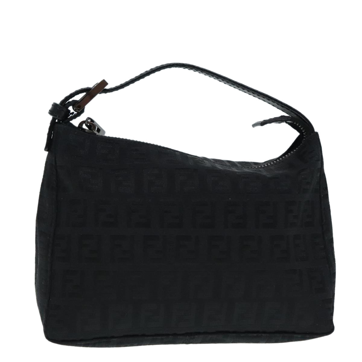 FENDI Zucchino Canvas Hand Bag Black Silver 90550