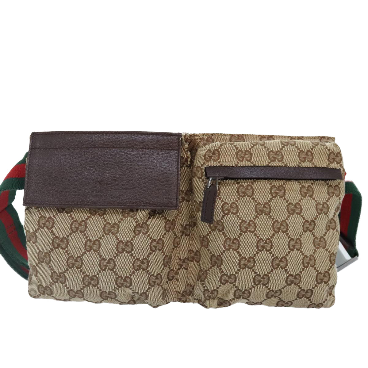 GUCCI GG Canvas Web Sherry Line Waist bag Beige Brown Silver 28566 90580