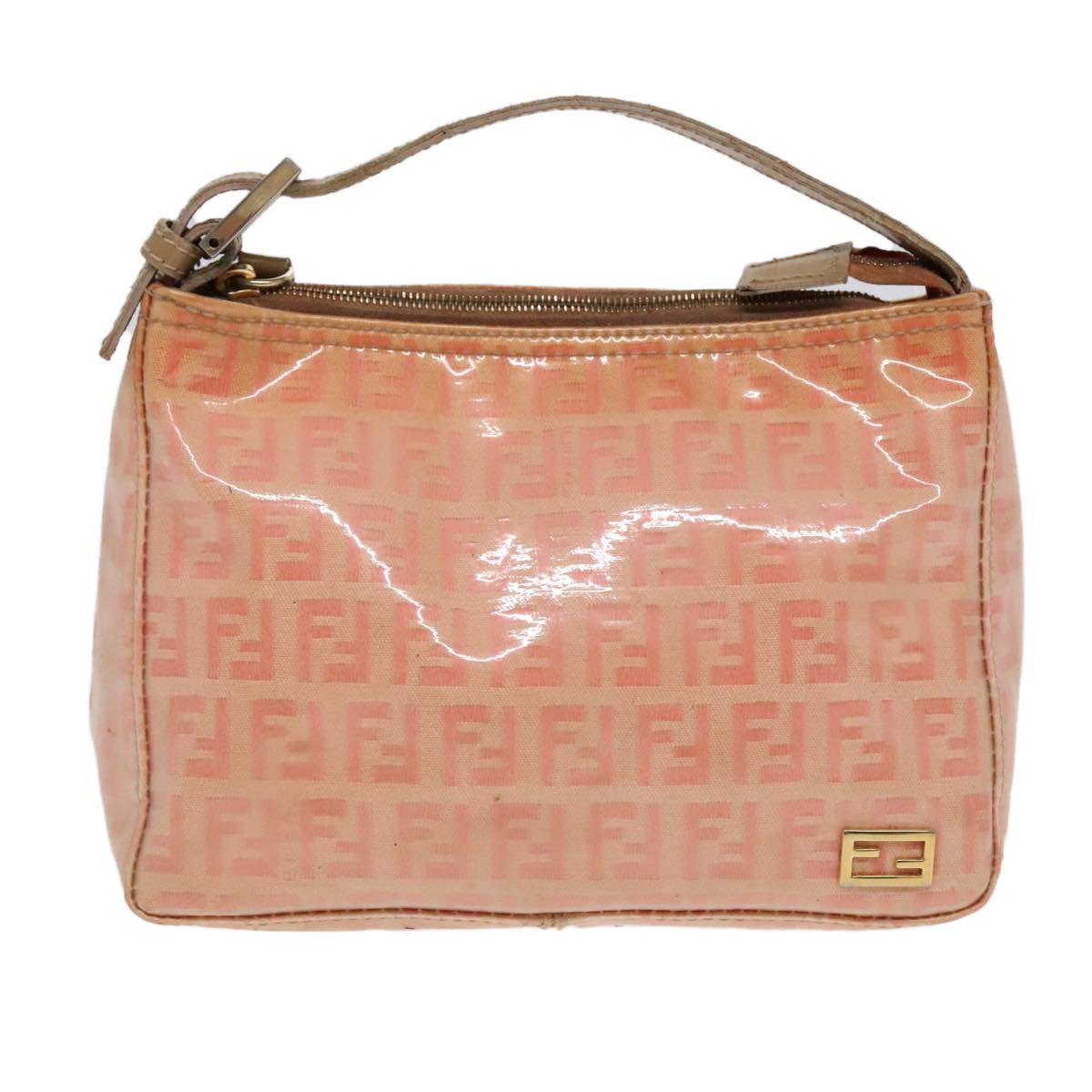 FENDI Zucchino Canvas Hand Bag Enamel Orange Gold 90583