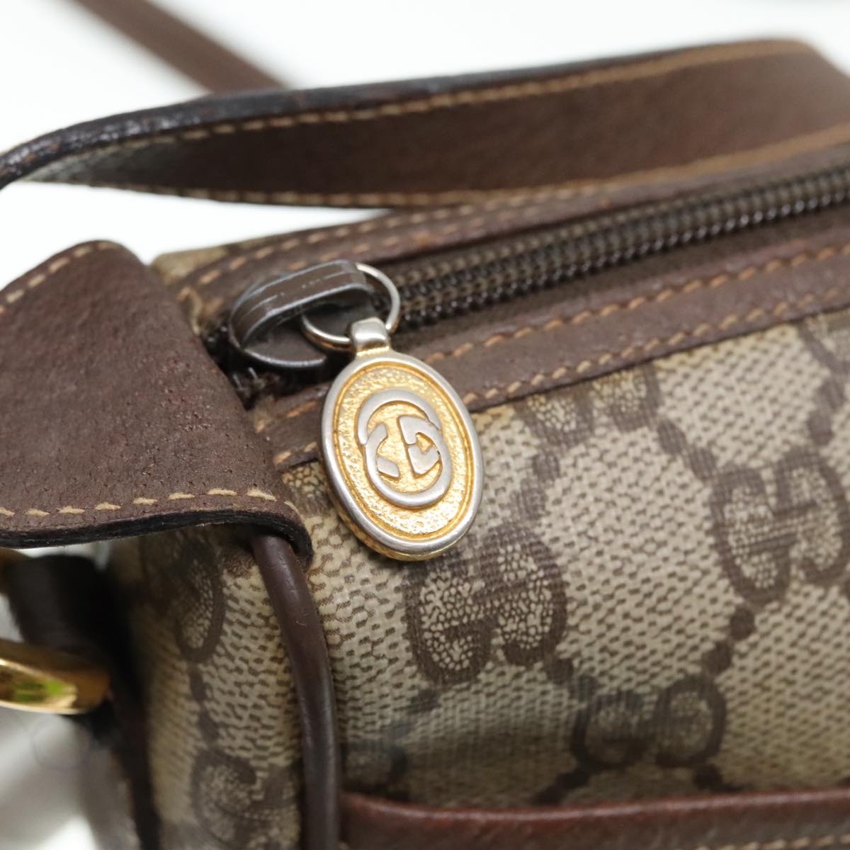 GUCCI GG Supreme Web Sherry Line Shoulder Bag PVC Beige Gold 90590