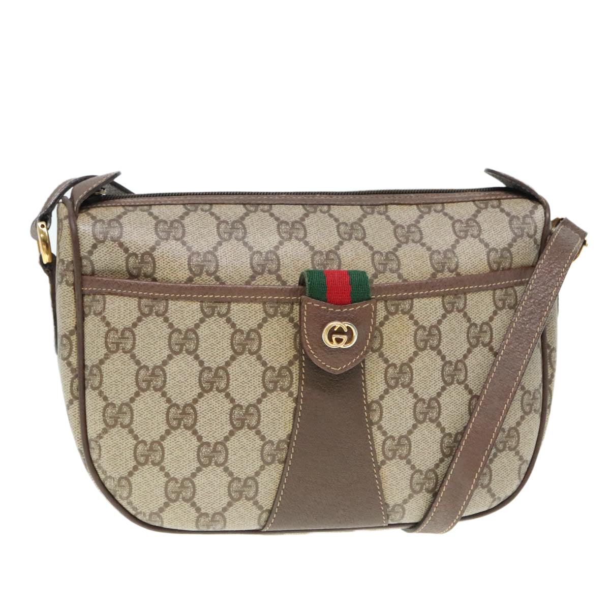 GUCCI GG Supreme Web Sherry Line Shoulder Bag PVC Beige Gold 90590