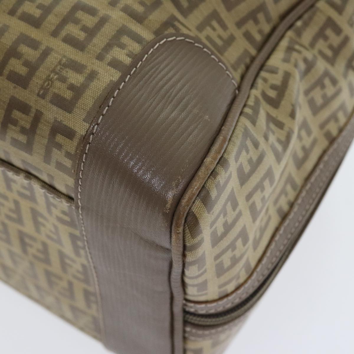 FENDI Zucchino Canvas Hand Bag Vintage Brown Gold 90592