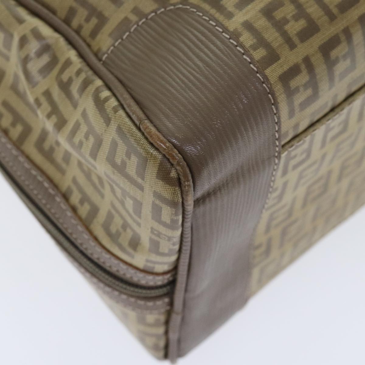 FENDI Zucchino Canvas Hand Bag Vintage Brown Gold 90592