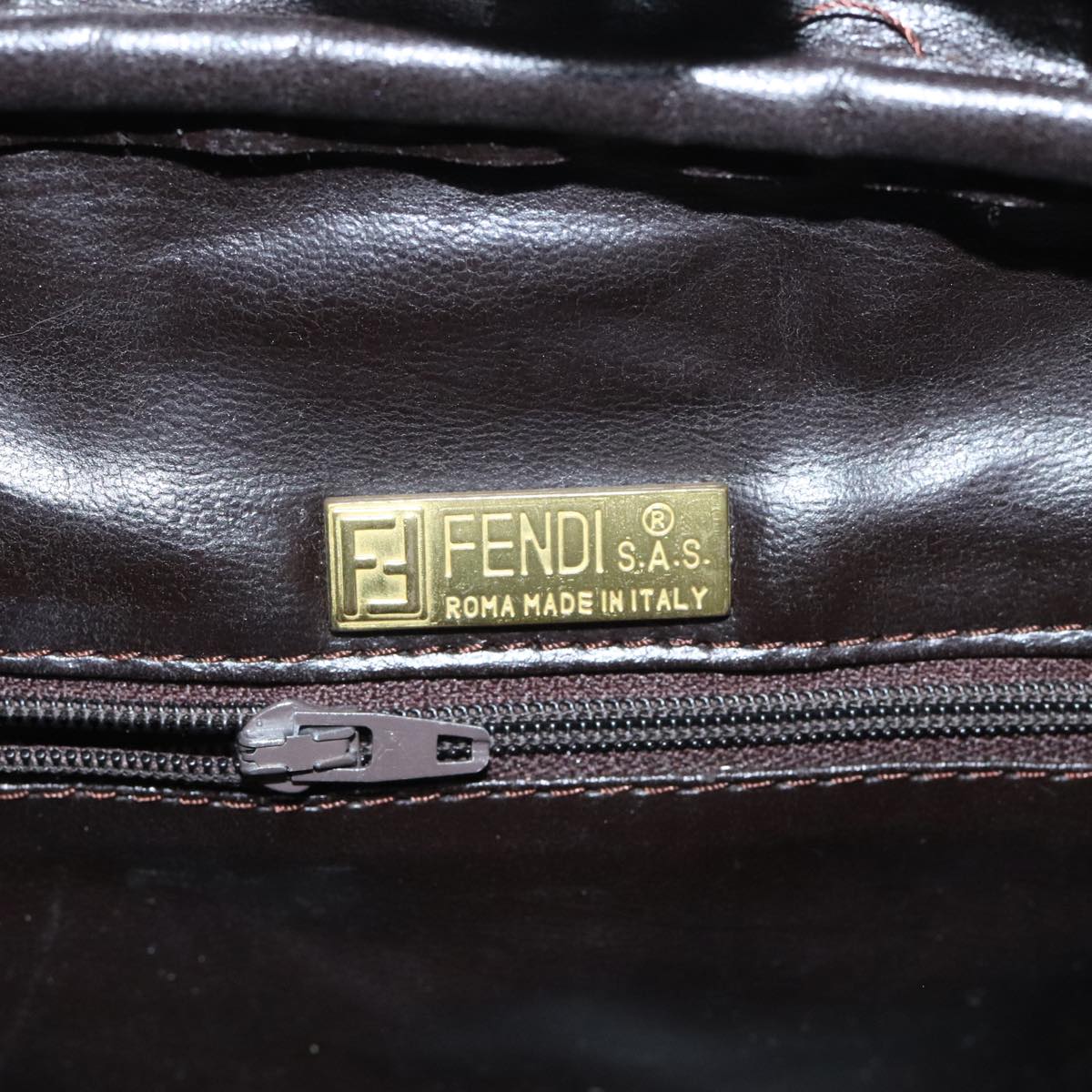 FENDI Zucchino Canvas Hand Bag Vintage Brown Gold 90592