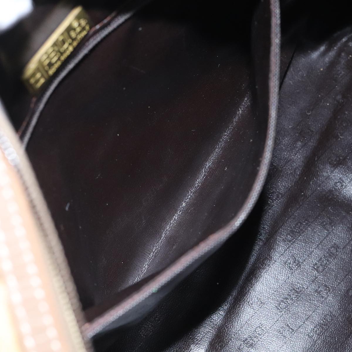 FENDI Zucchino Canvas Hand Bag Vintage Brown Gold 90592