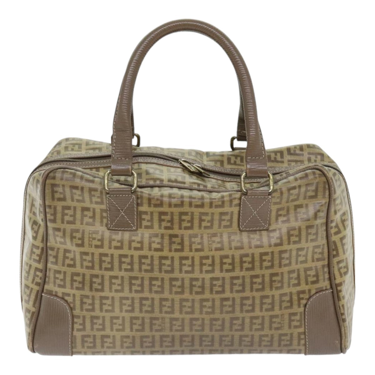 FENDI Zucchino Canvas Hand Bag Vintage Brown Gold 90592
