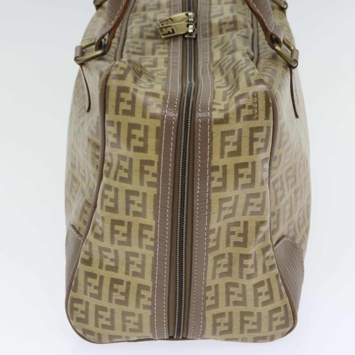 FENDI Zucchino Canvas Hand Bag Vintage Brown Gold 90592