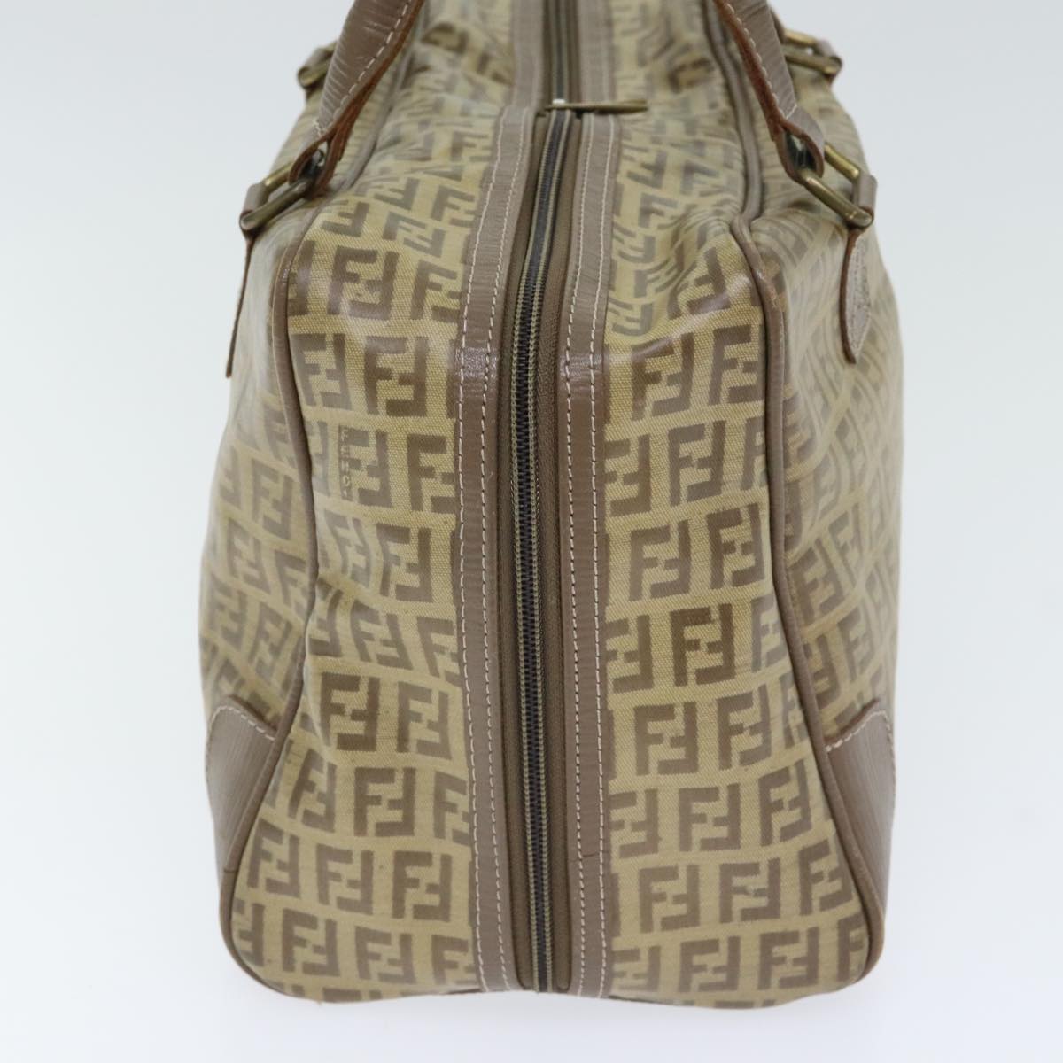 FENDI Zucchino Canvas Hand Bag Vintage Brown Gold 90592