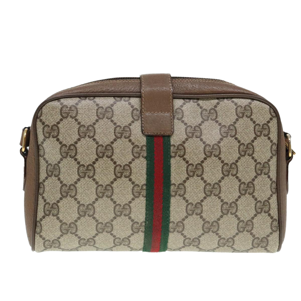GUCCI GG Supreme Web Sherry Line Shoulder Bag PVC Beige Gold 90595