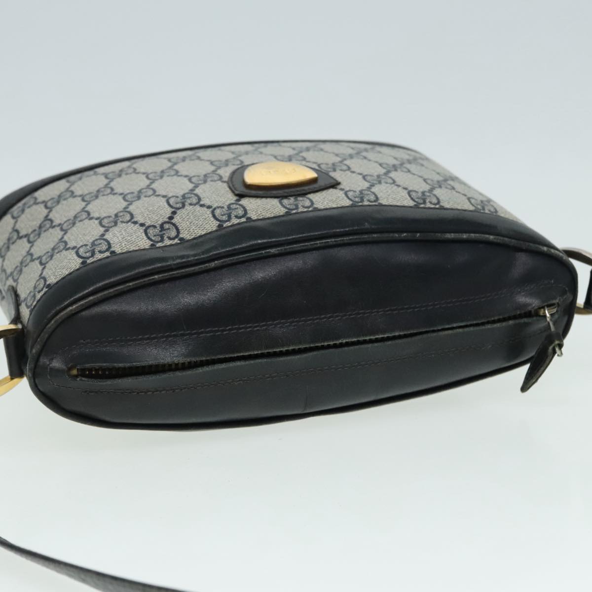 GUCCI GG Supreme Shoulder Bag PVC Leather Navy Gold 90635