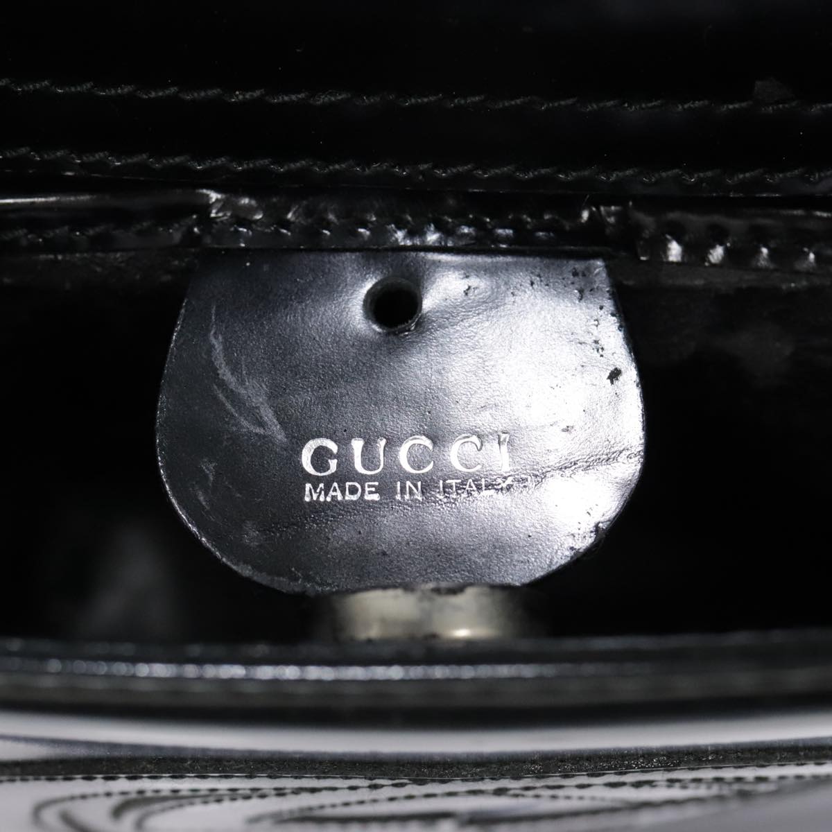 GUCCI Hand Bag Patent Leather Black Silver 007 2046 0249 90643
