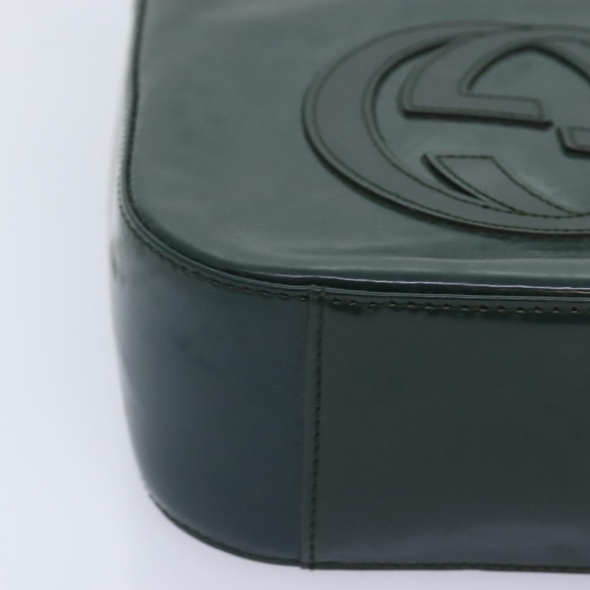 GUCCI Hand Bag Patent Leather Green Silver 90679