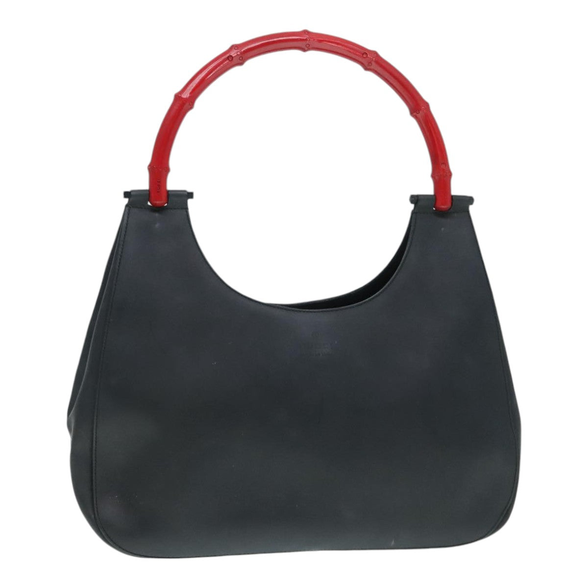GUCCI Bamboo Hand Bag Leather Black Red Silver 001.3739 3444 90680