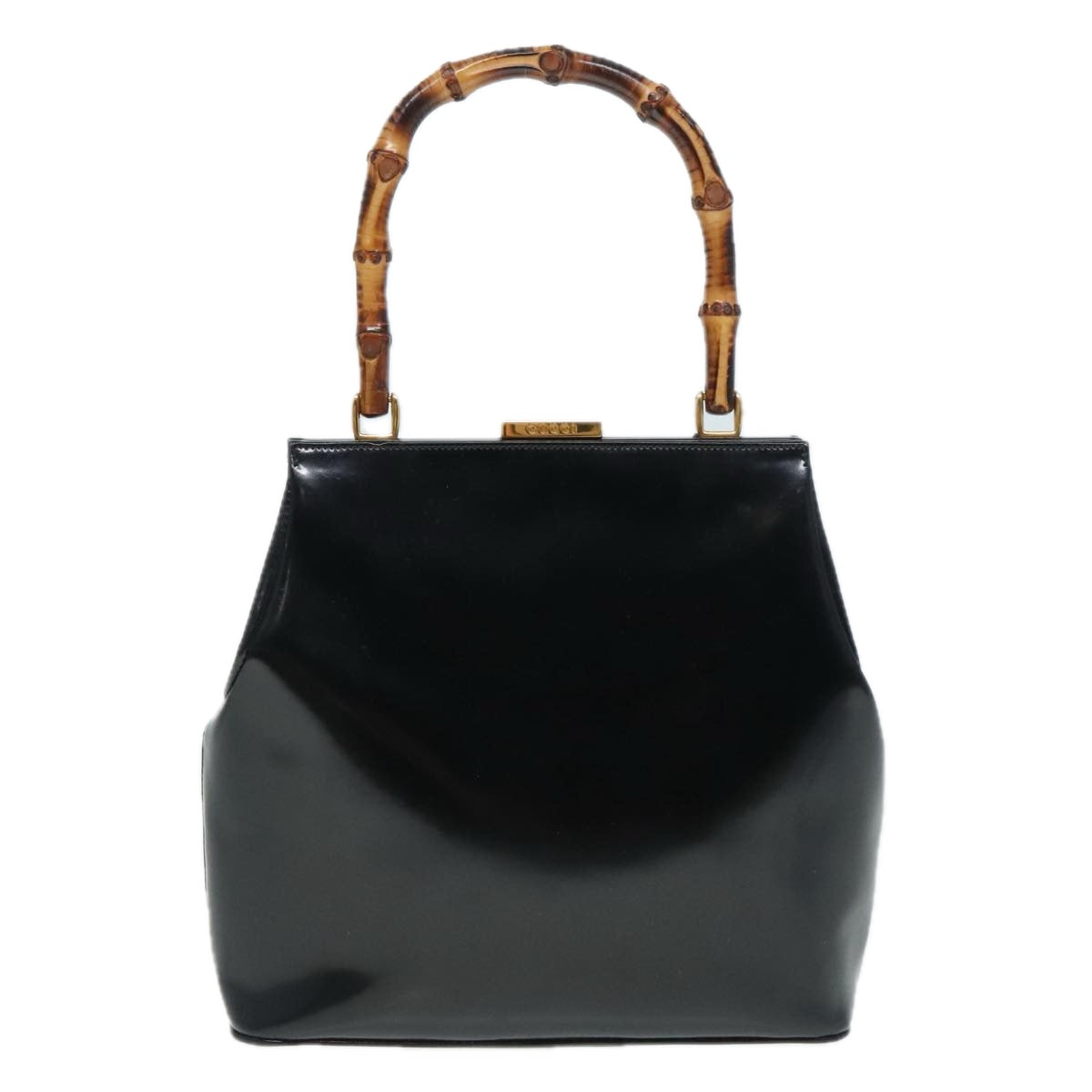 GUCCI Bamboo Hand Bag Leather Black Gold 000 781 0295 90684