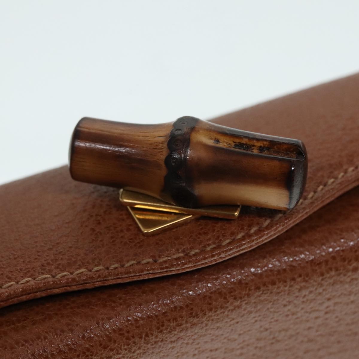 GUCCI Bamboo Hand Bag Leather 2way Brown Gold 90691