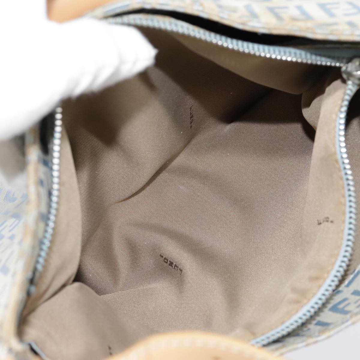 FENDI Zucchino Canvas Mamma Baguette Shoulder Bag Light Blue Silver 90704