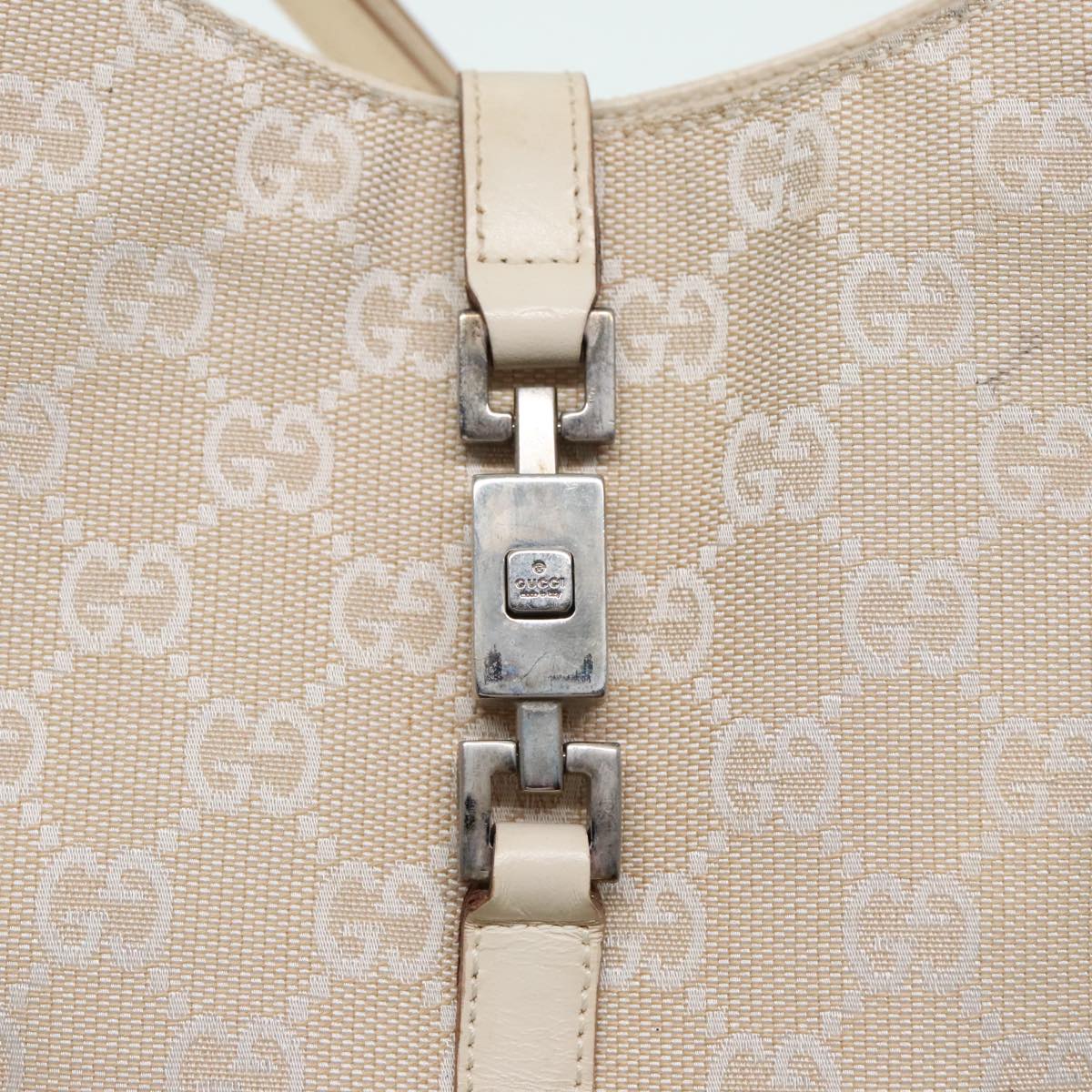 GUCCI GG Canvas Jackie Shoulder Bag Beige Silver 001 3876 90716