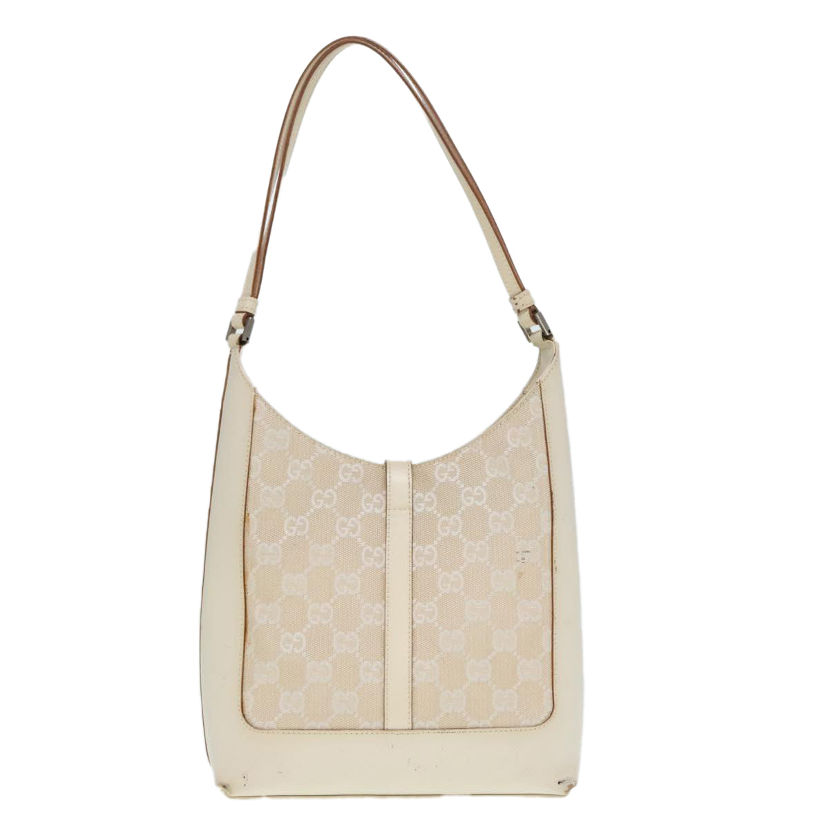 GUCCI GG Canvas Jackie Shoulder Bag Beige Silver 001 3876 90716
