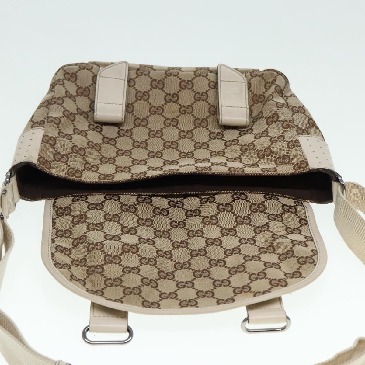 GUCCI GG Canvas Shoulder Bag Beige Silver 145858 90738
