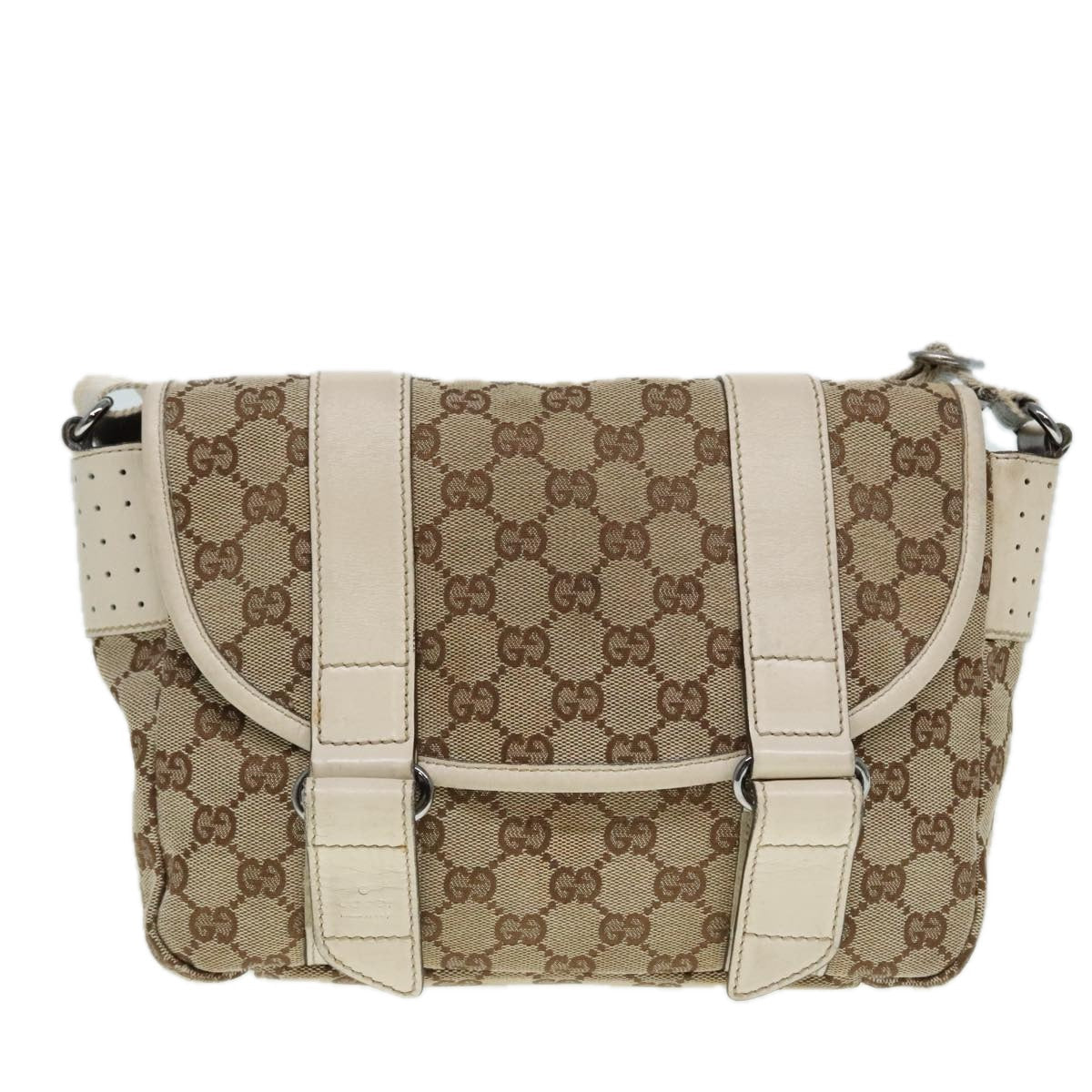GUCCI GG Canvas Shoulder Bag Beige Silver 145858 90738