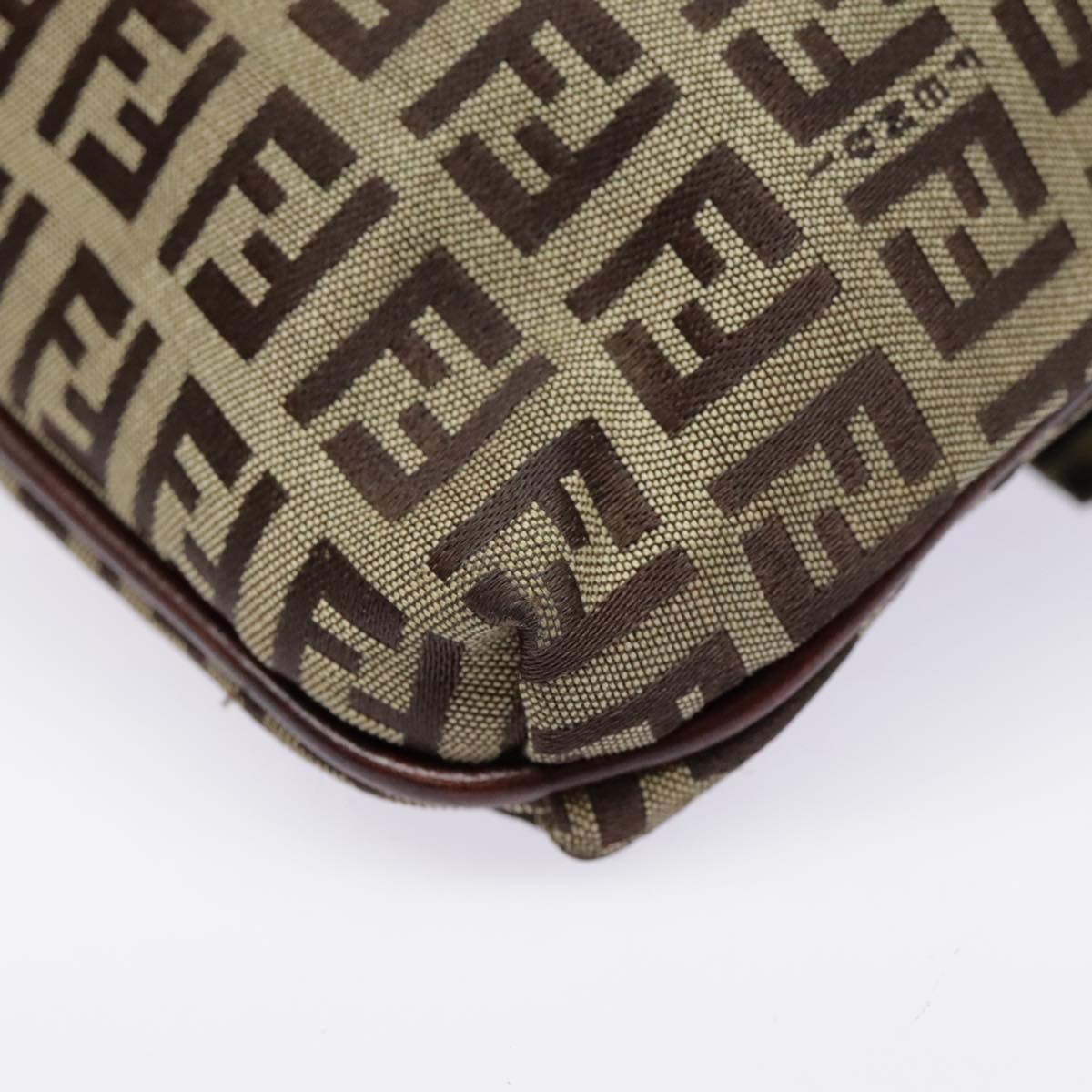 FENDI Zucchino Canvas Shoulder Bag Beige Gold 90776