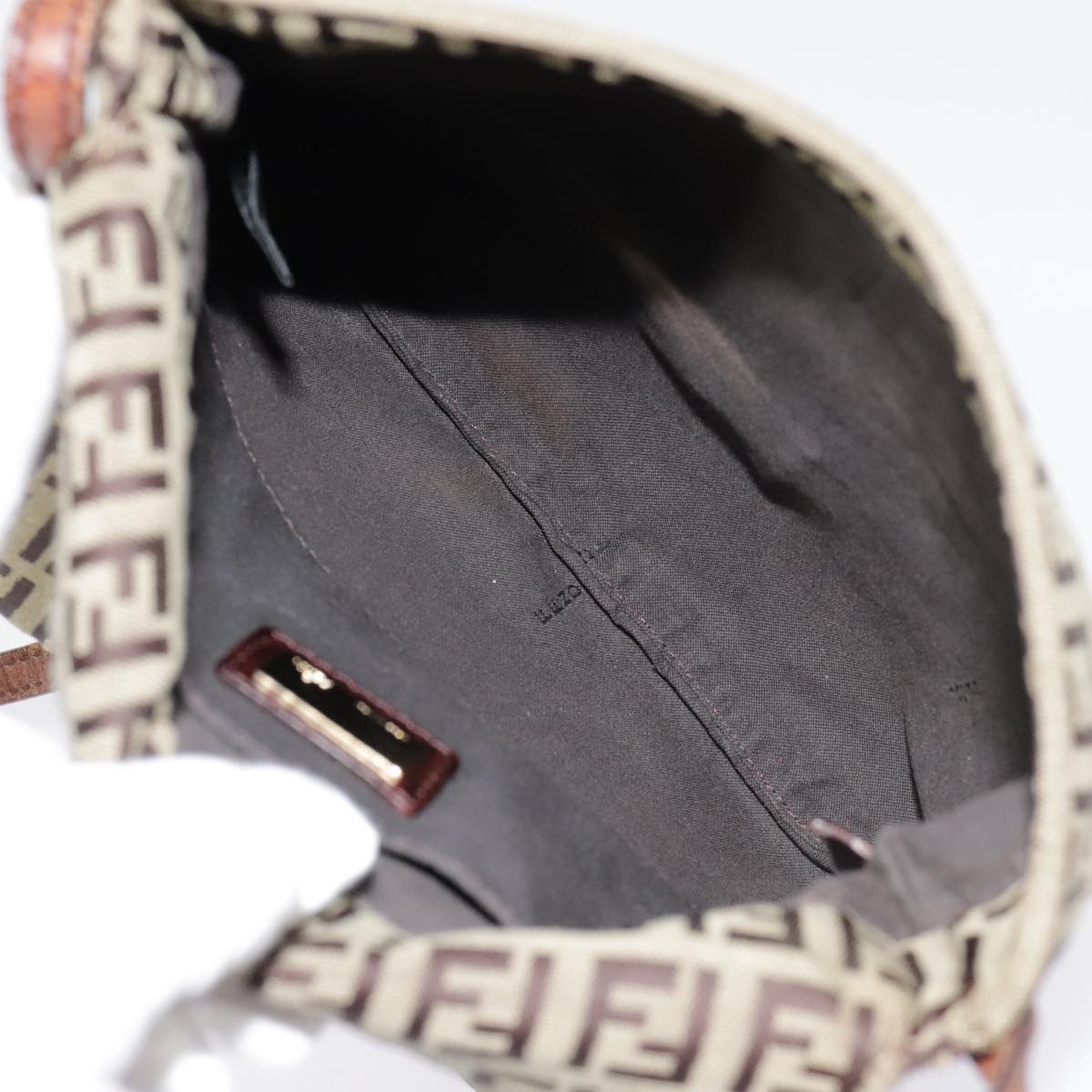FENDI Zucchino Canvas Shoulder Bag Beige Gold 90776
