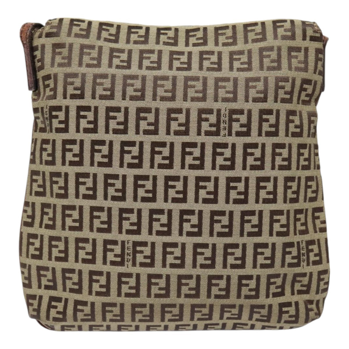 FENDI Zucchino Canvas Shoulder Bag Beige Gold 90776