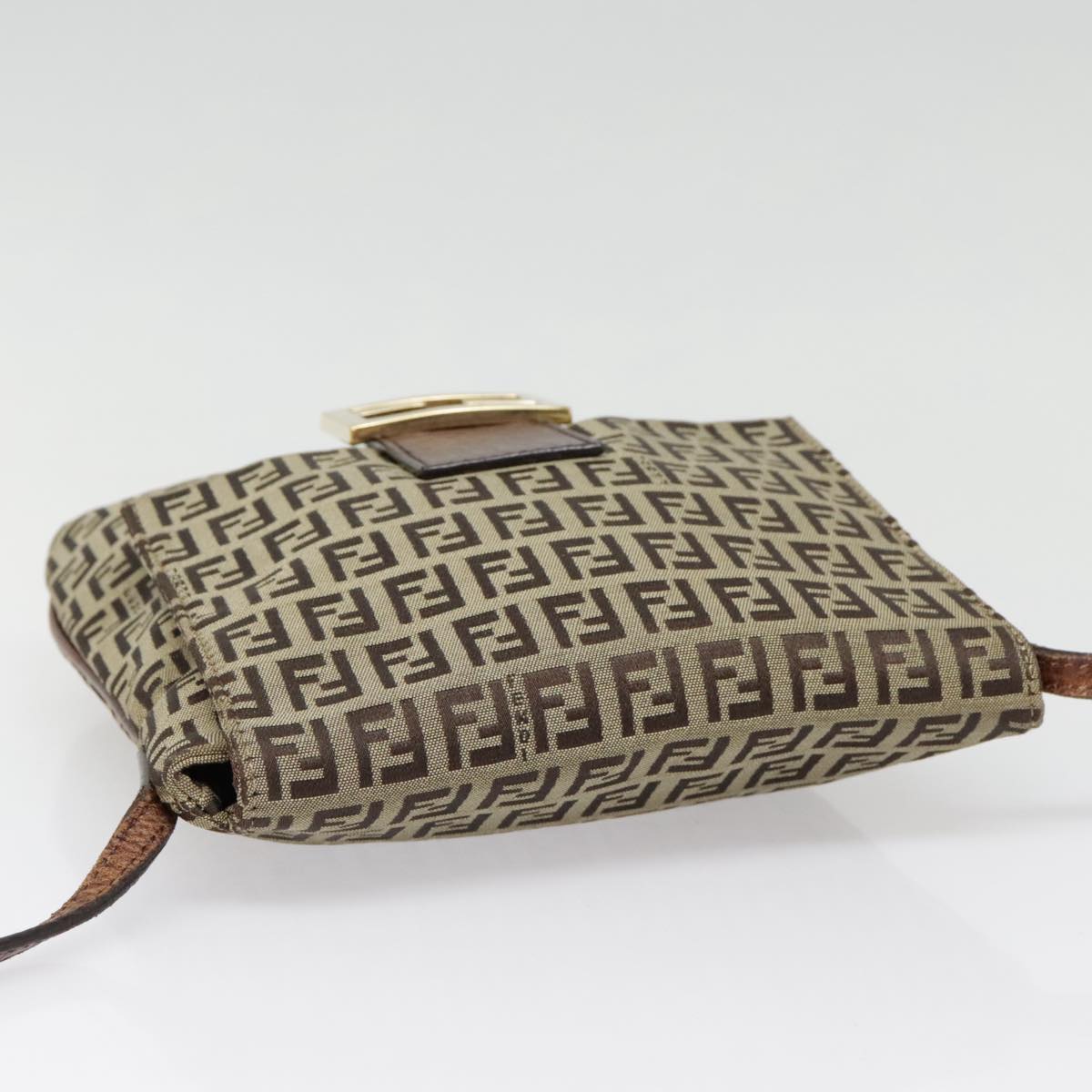 FENDI Zucchino Canvas Shoulder Bag Beige Gold 90776
