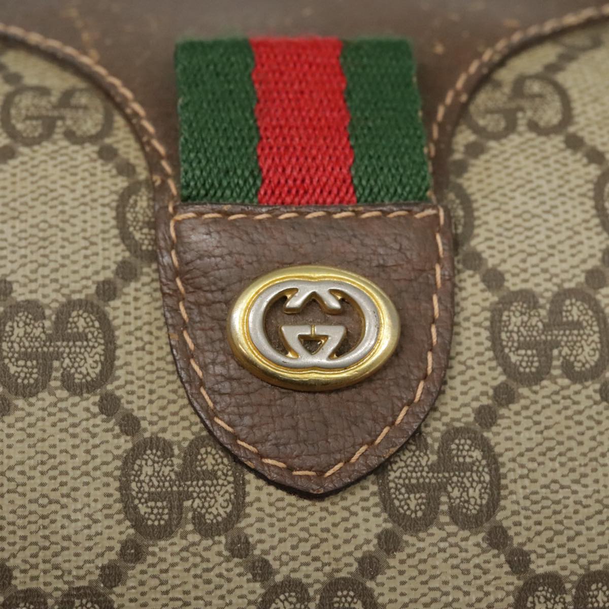 GUCCI GG Canvas Web Sherry Line Boston Bag PVC Beige Green Red 90797