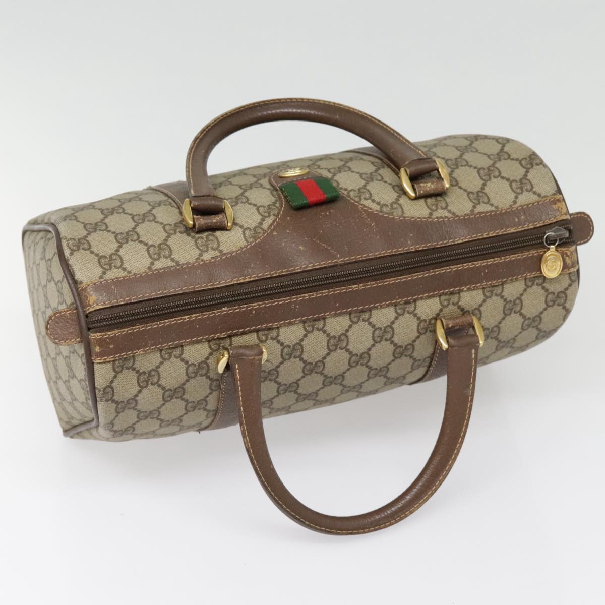 GUCCI GG Canvas Web Sherry Line Boston Bag PVC Beige Green Red 90797