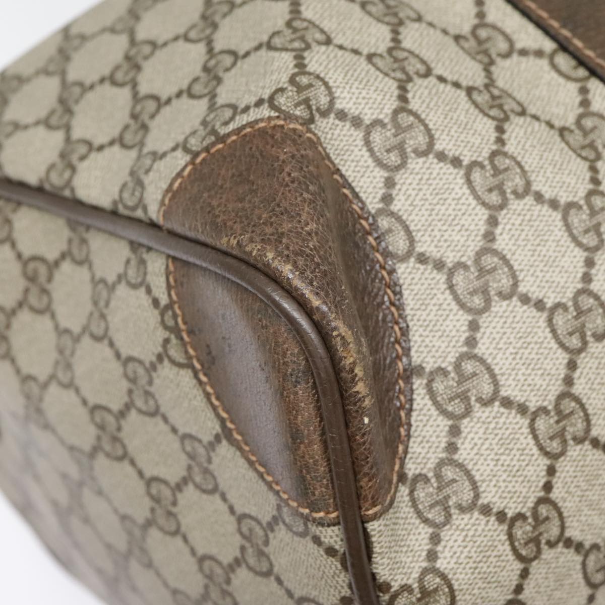GUCCI GG Canvas Boston Bag PVC Leather Beige 90851