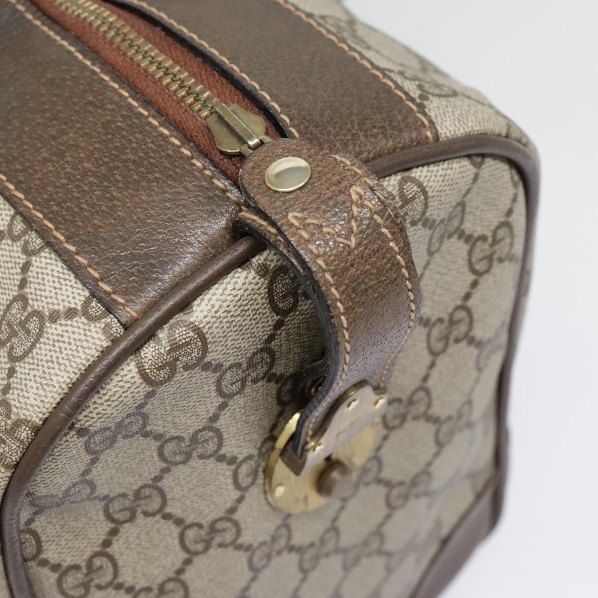 GUCCI GG Canvas Boston Bag PVC Leather Beige 90851