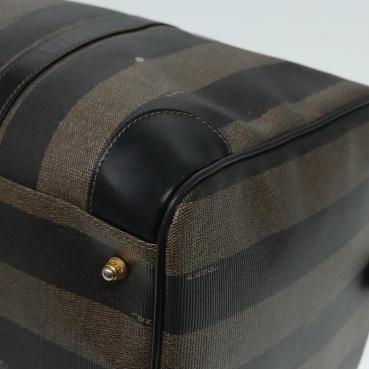 FENDI Pecan Canvas Boston Bag Brown Black gold 90887